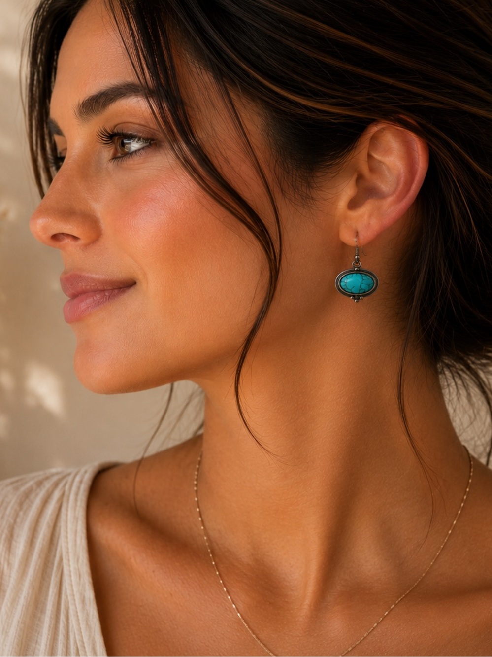 Turquoise Oval Drop Earrings for Women